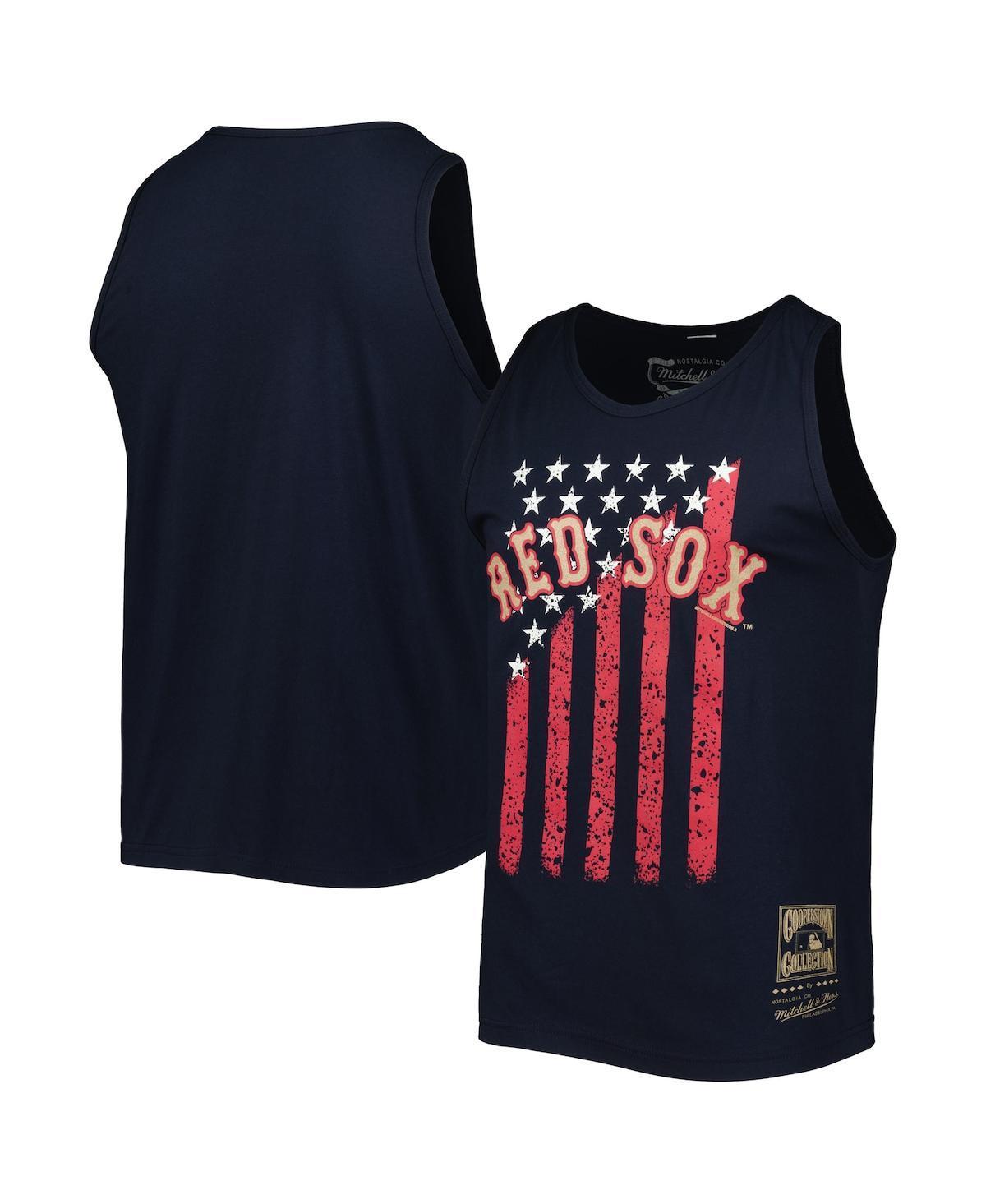 Men's Mitchell & Ness Navy Boston Red Sox Cooperstown Collection Stars and Stripes Tank Top Product Image