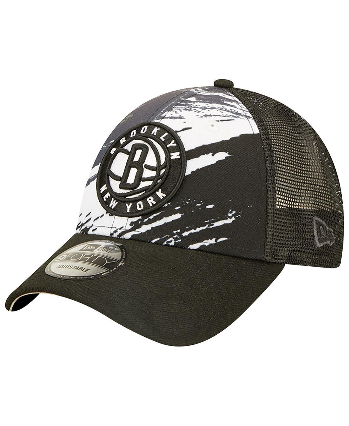 Mens New Era Brooklyn Nets Marble 9FORTY Trucker Snapback Hat Product Image