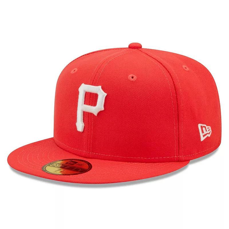 Mens New Era Red Pittsburgh Pirates Lava Highlighter Logo 59FIFTY Fitted Hat Product Image