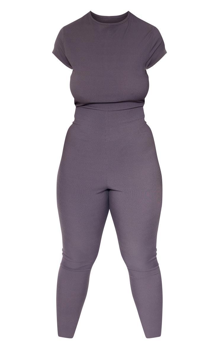 Plus Charcoal Cap Sleeve Rib Jumpsuit Product Image