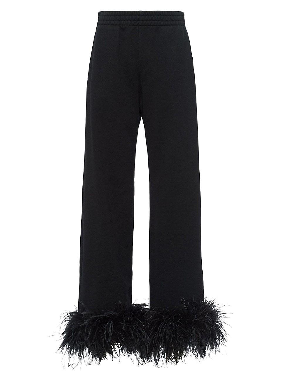 Womens Cotton Fleece Joggers With Feather Trim Product Image