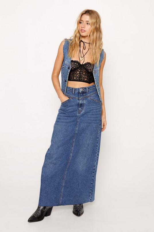 Denim Frayed Hem Maxi Skirt product image