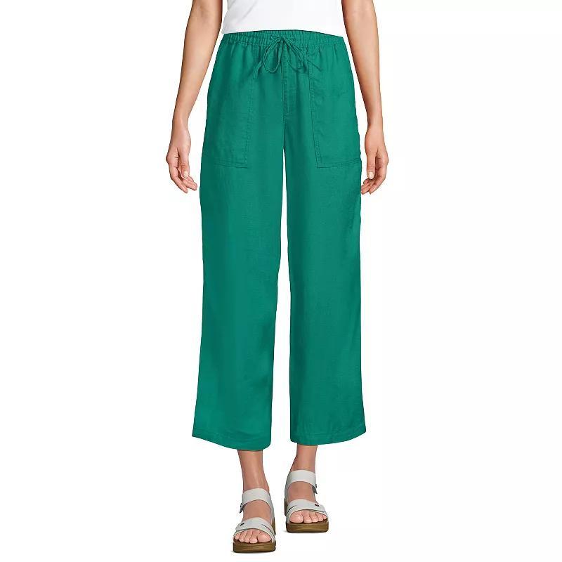 Womens Lands End High-Rise Pull-On Drawstring Linen Wide-Leg Cropped Pants Product Image