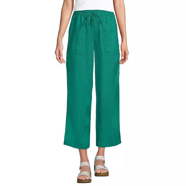 Womens Lands End High-Rise Pull-On Drawstring Linen Wide-Leg Cropped Pants Product Image