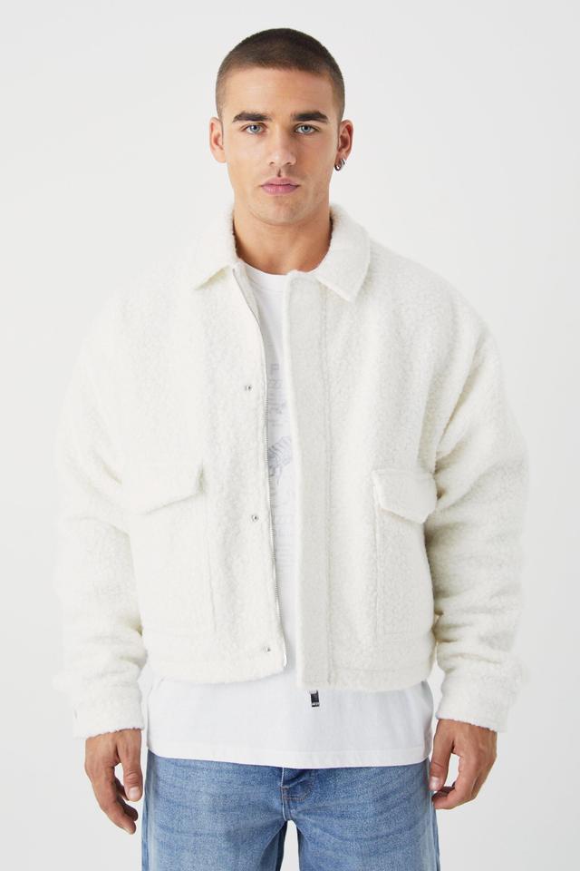 Boxy Heavy Boucle Harrington With Pockets | boohooMAN USA Product Image