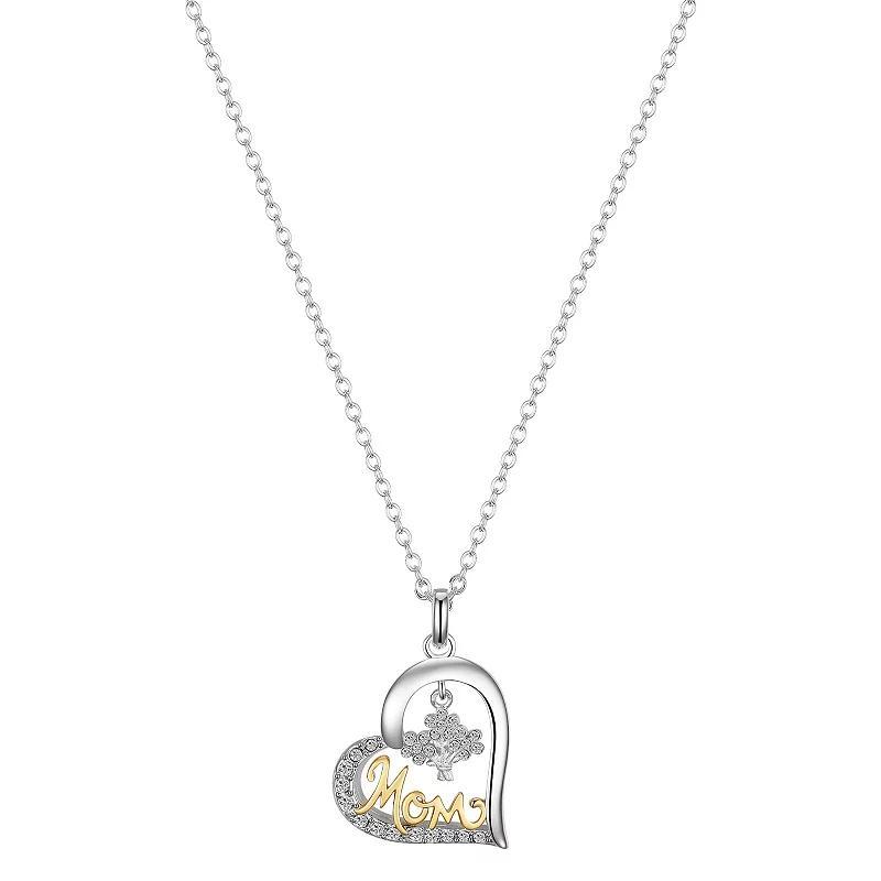 Brilliance 14k Gold and Fine Silver Crystal Mom Heart Family Tree Pendant Necklace, Womens Two Tone Product Image