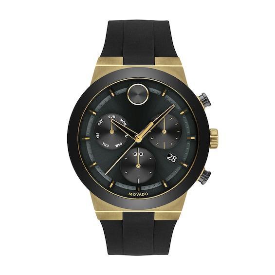 Men's Movado BoldÂ® Chronograph Gold-Tone IP and Black Ceramic Watch with Black Dial (Model: 3600712) Product Image