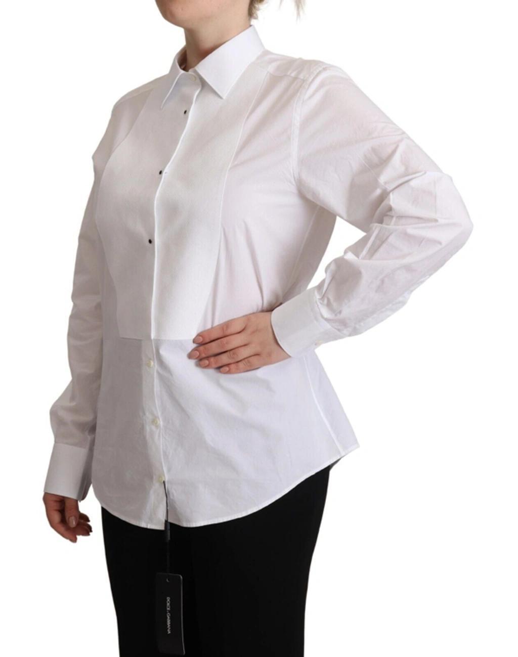 White Cotton Dress Collared Long Sleeves Shirt Top Product Image