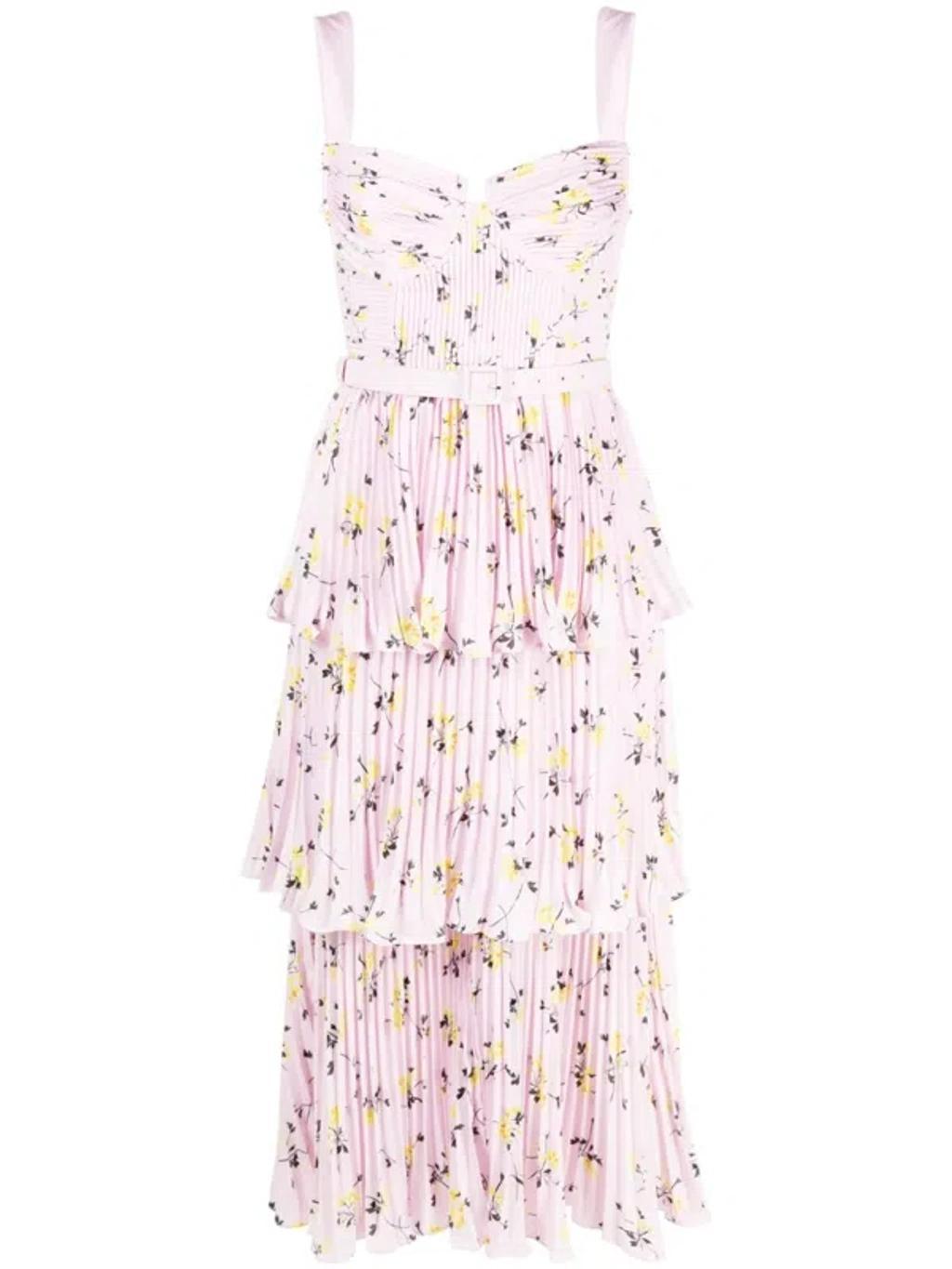 Floral-print Midi Dress In Pink Product Image