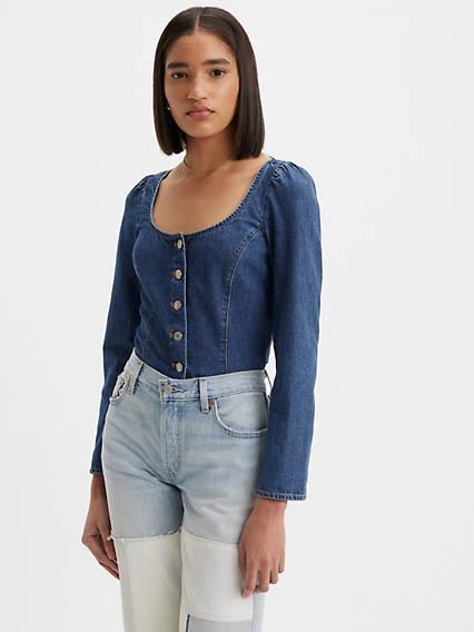 Weston Denim Long Sleeve Corset Blouse Product Image