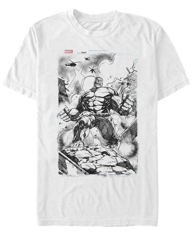 Mens Marvel Hulk Comic Cover Sketch Graphic Tee White Product Image