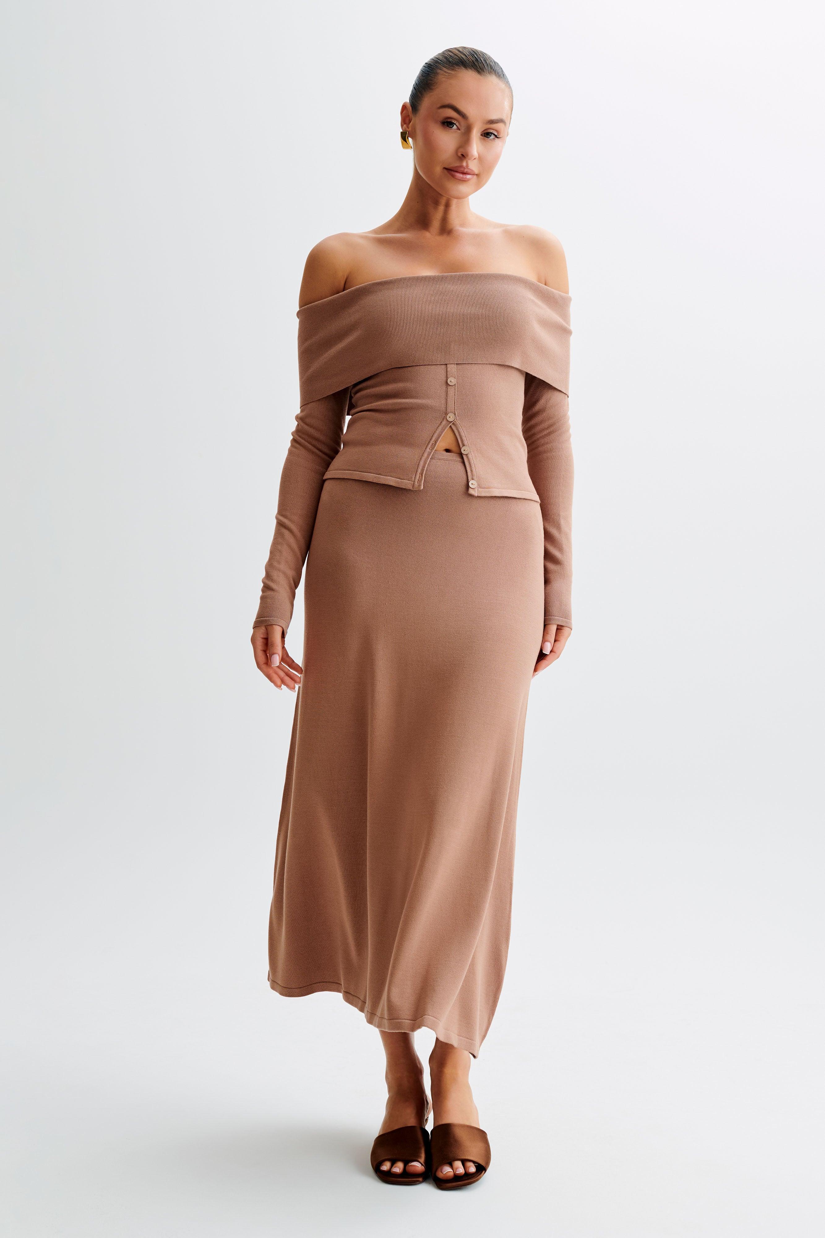 Diedre A-Line Knit Maxi Skirt - Pecan Product Image