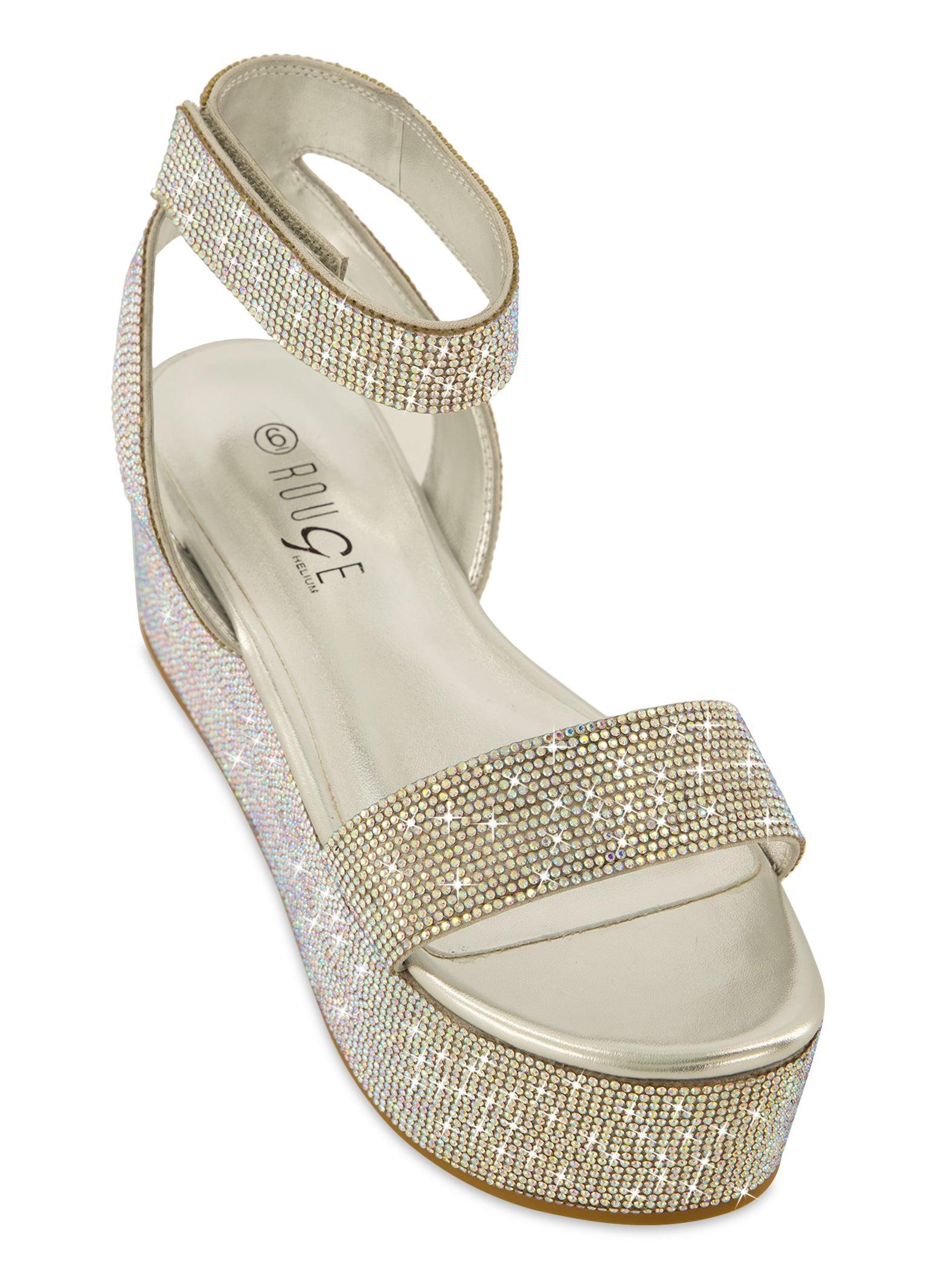 Womens Velcro Strap Rhinestone Platform Sandals Product Image