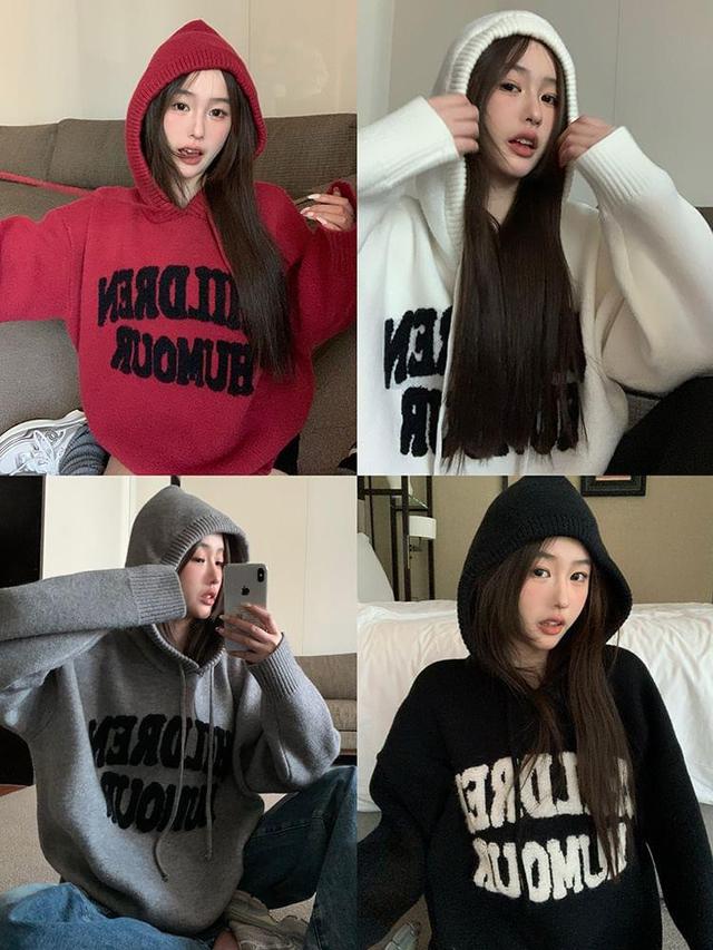 Lettering Hooded Oversized Sweater Product Image