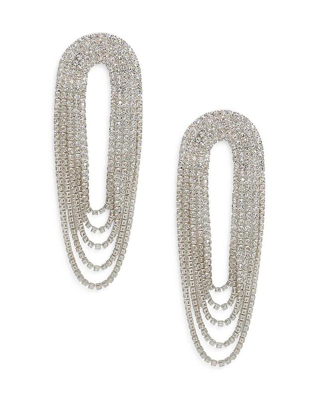 Ettika Crystal Draped Fringe Statement Earrings in Silver Tone Product Image