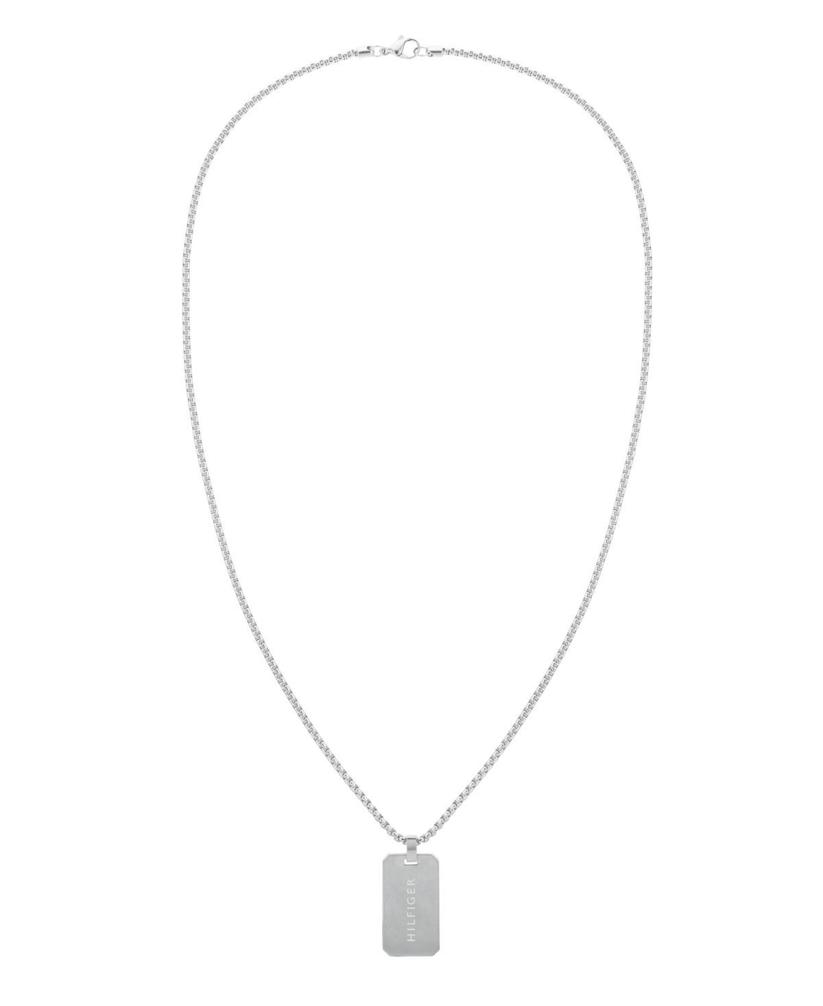 Tommy Hilfiger Men's Silver-Tone Stripe Dog Tag Necklace Product Image