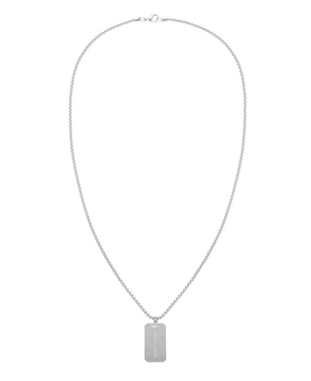 Tommy Hilfiger Men's Silver-Tone Stripe Dog Tag Necklace Product Image