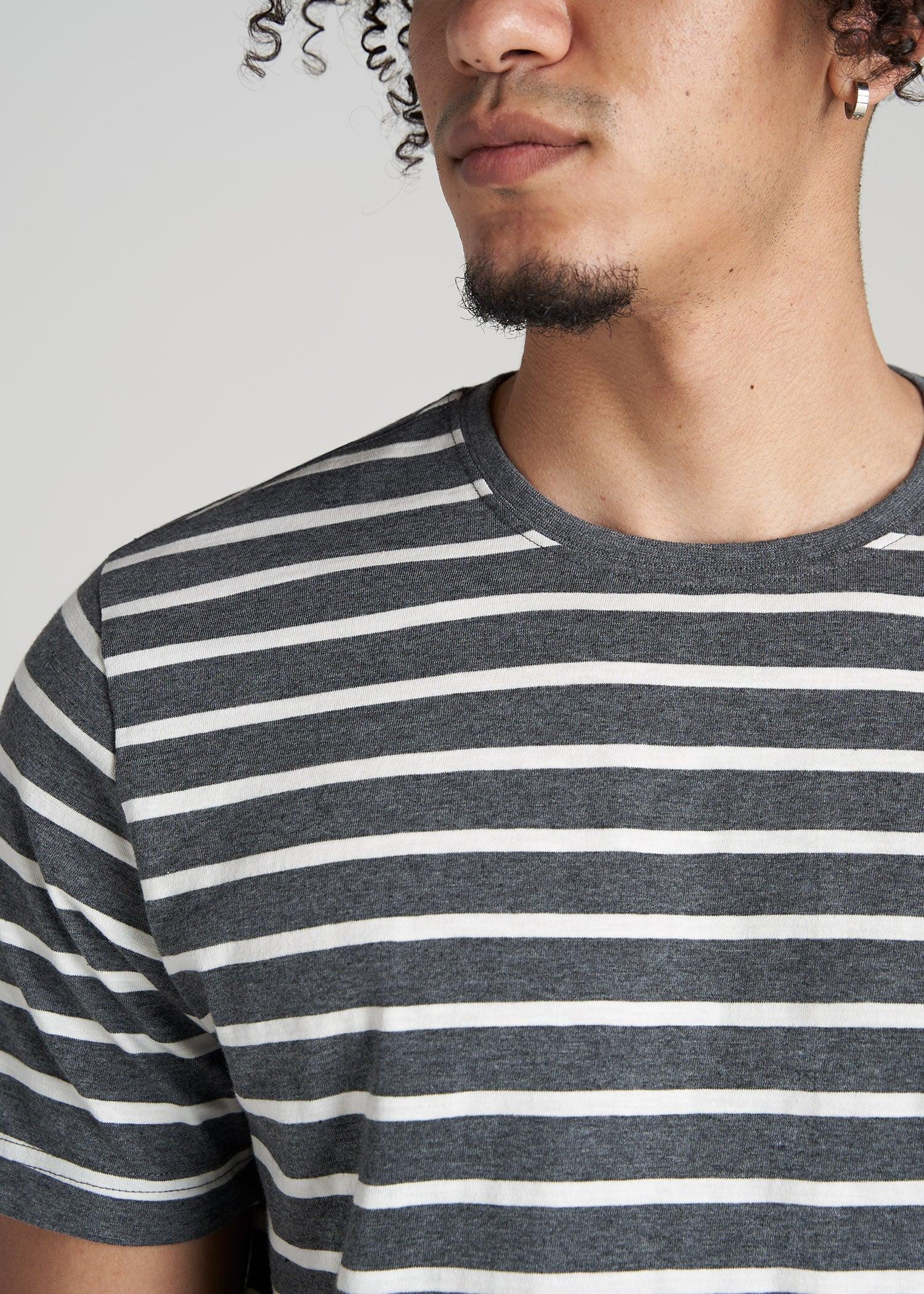 REGULAR-FIT Striped Tee in Charcoal Mix and White - Men's Tall T-shirt Male Product Image