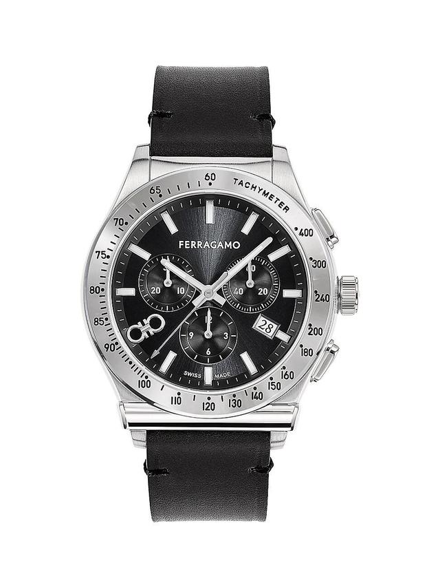 Mens FERRAGAMO 1927 Chronograph Stainless Steel & Leather Strap Watch/42MM Product Image