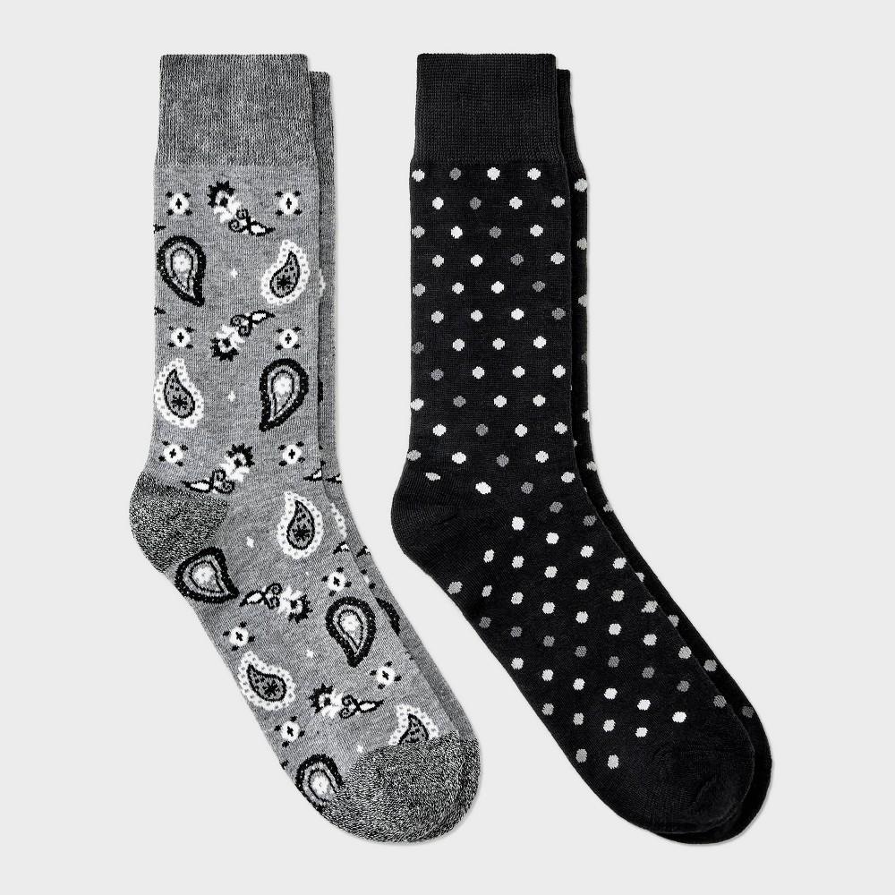 Mens Polka Dots Novelty Crew Socks 2pk - Goodfellow & Co Charcoal Gray 7-12 Product Image