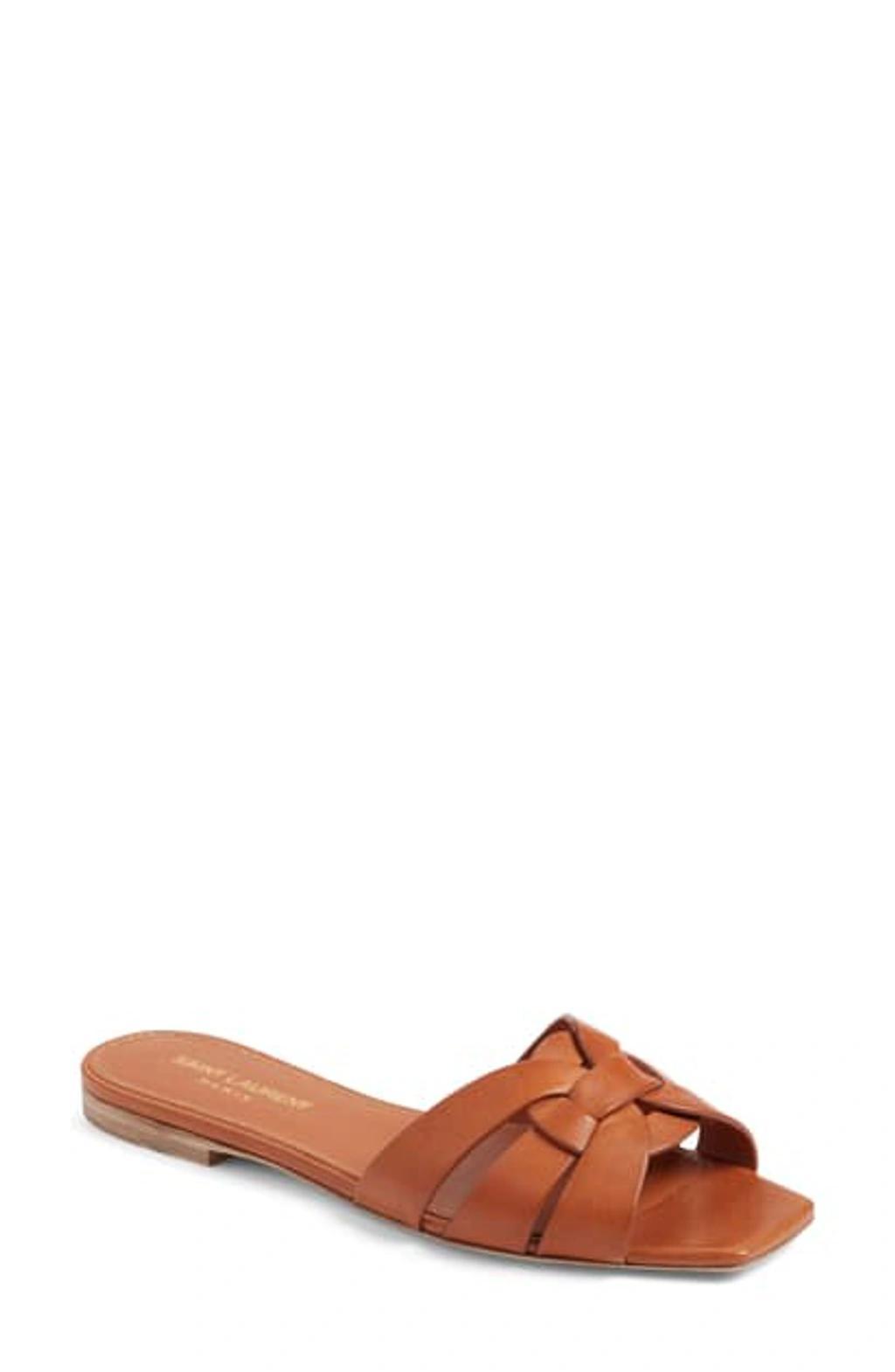 Nu Pieds Woven Leather Slides In Brown product image