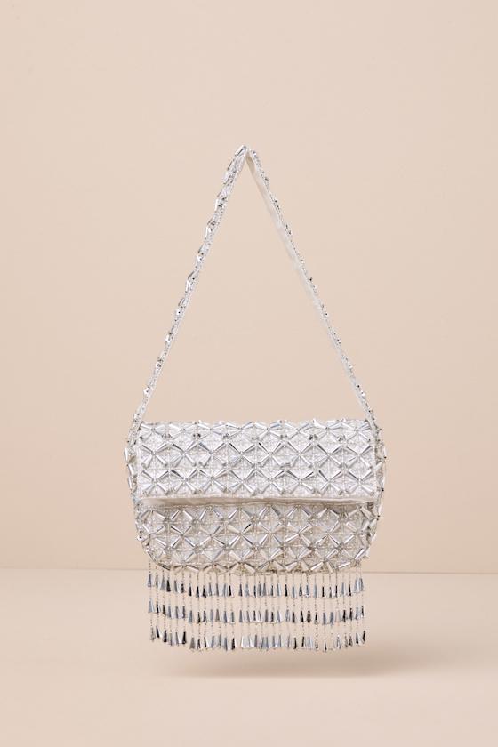 Major Glitter Silver Beaded Fringe Handbag Product Image