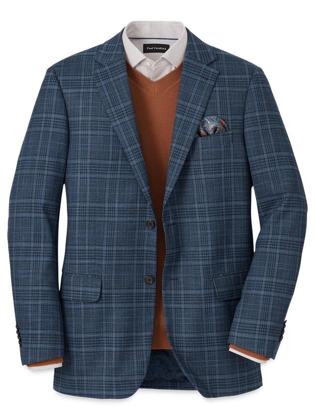 Microfiber Plaid Single Breasted Notch Lapel Sport Coat - Navy Product Image