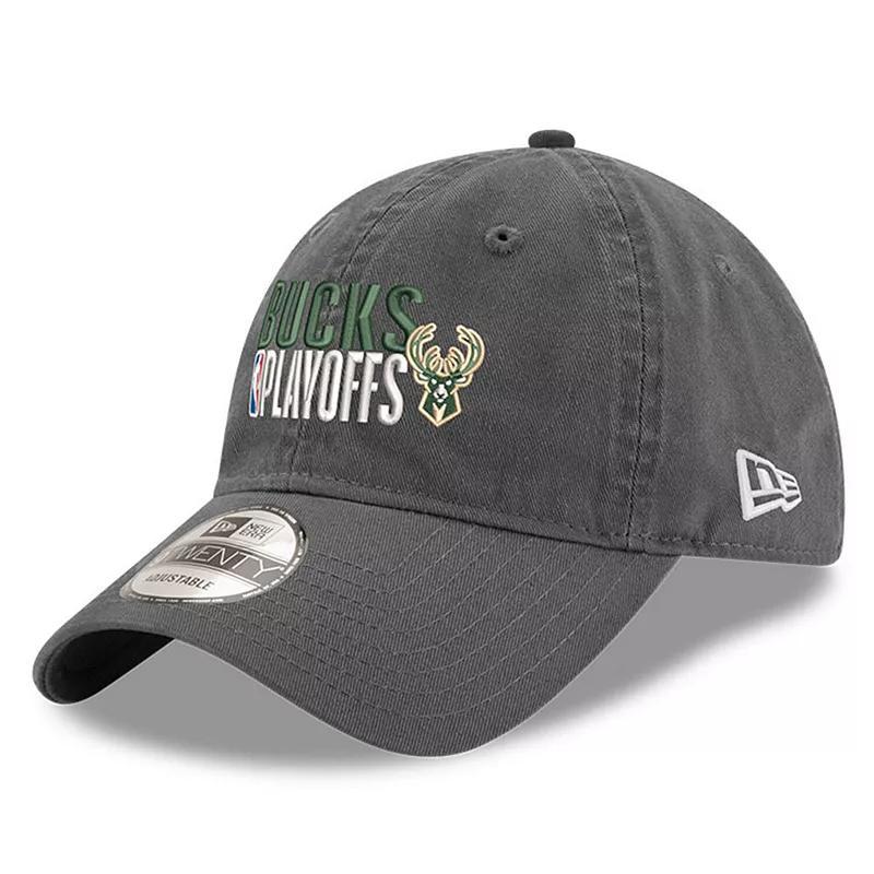 Mens New Era Gray Milwaukee Bucks 2024 NBA Playoffs 9TWENTY Adjustable Hat Product Image