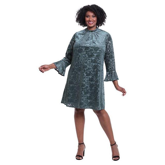 Plus Size London Times Mockneck Bell Sleeve Trapeze Dress, Womens Product Image