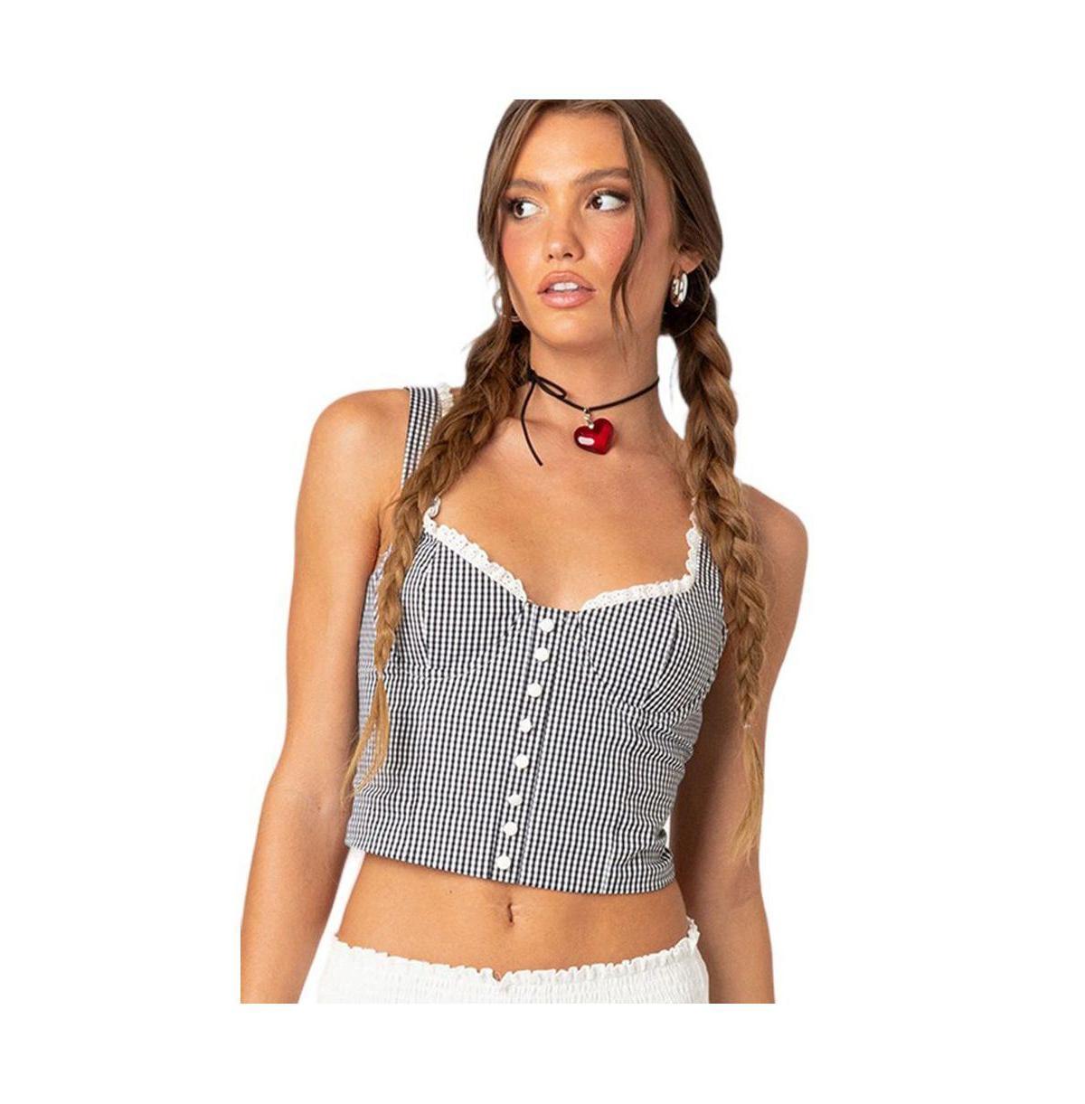 Womens Gingham lace up bustier corset top Product Image