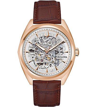 Bulova Mens Automatic Classic Surveyor Brown Leather Strap Watch 41mm Product Image