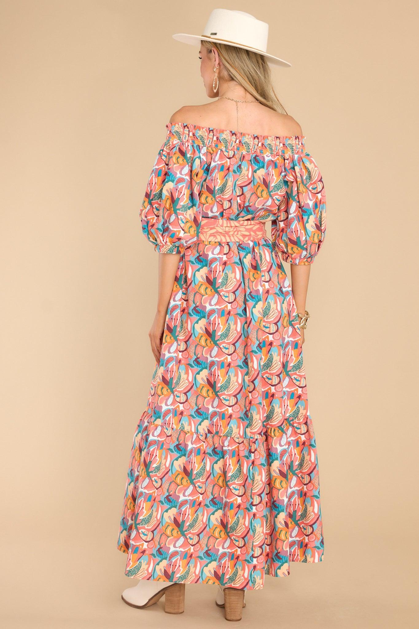 Aura Good Flows To Me Coral Floral Print Maxi Dress Product Image