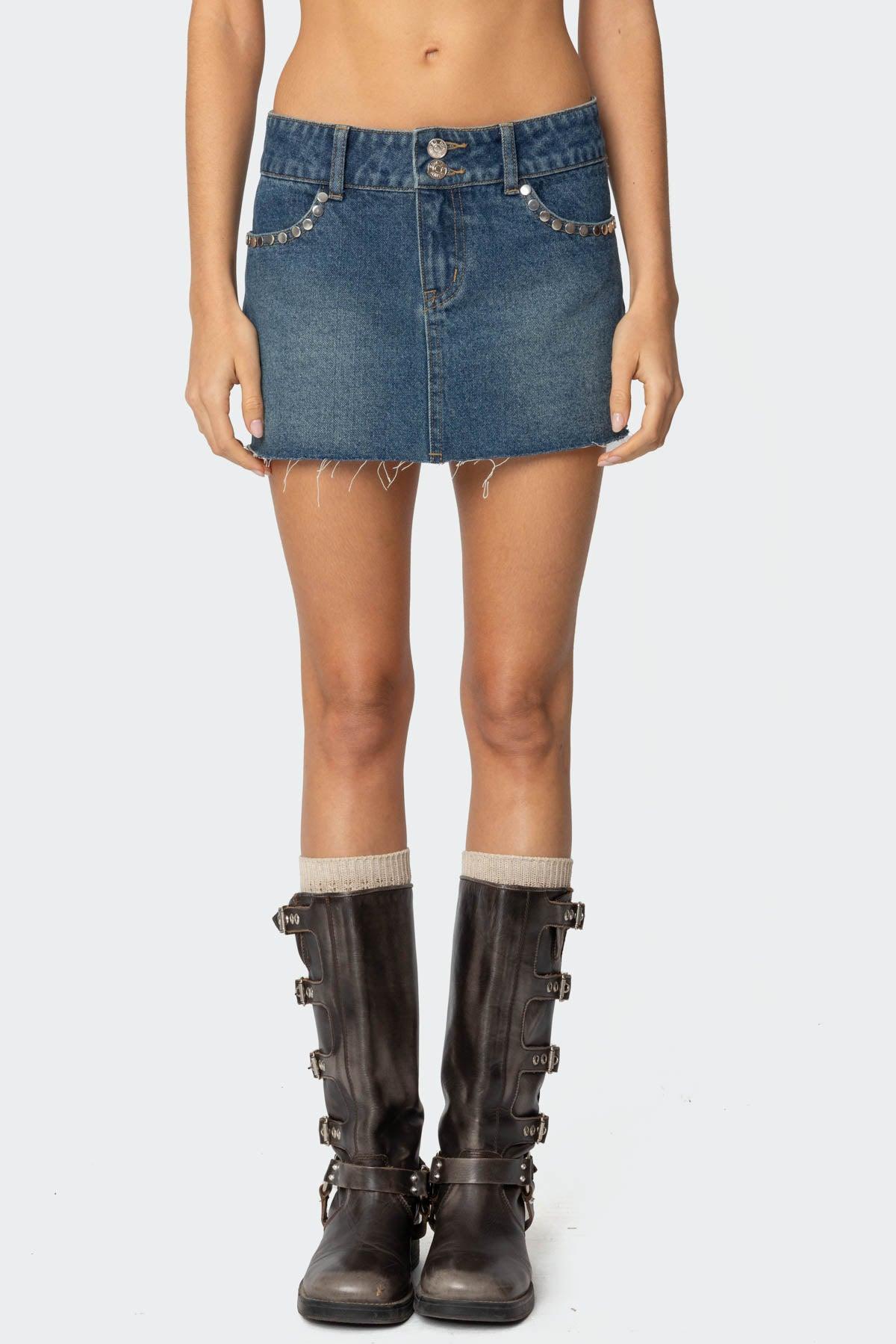 Tess Studded Denim Mini Skirt Product Image