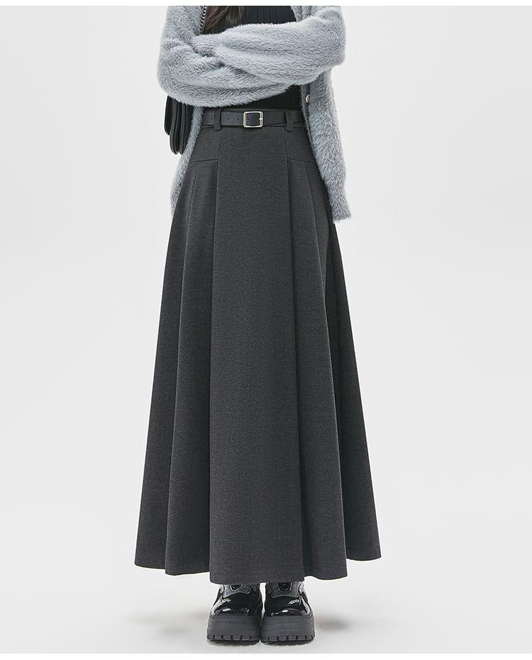 High Rise Plain Pleated Maxi A-Line Skirt Product Image