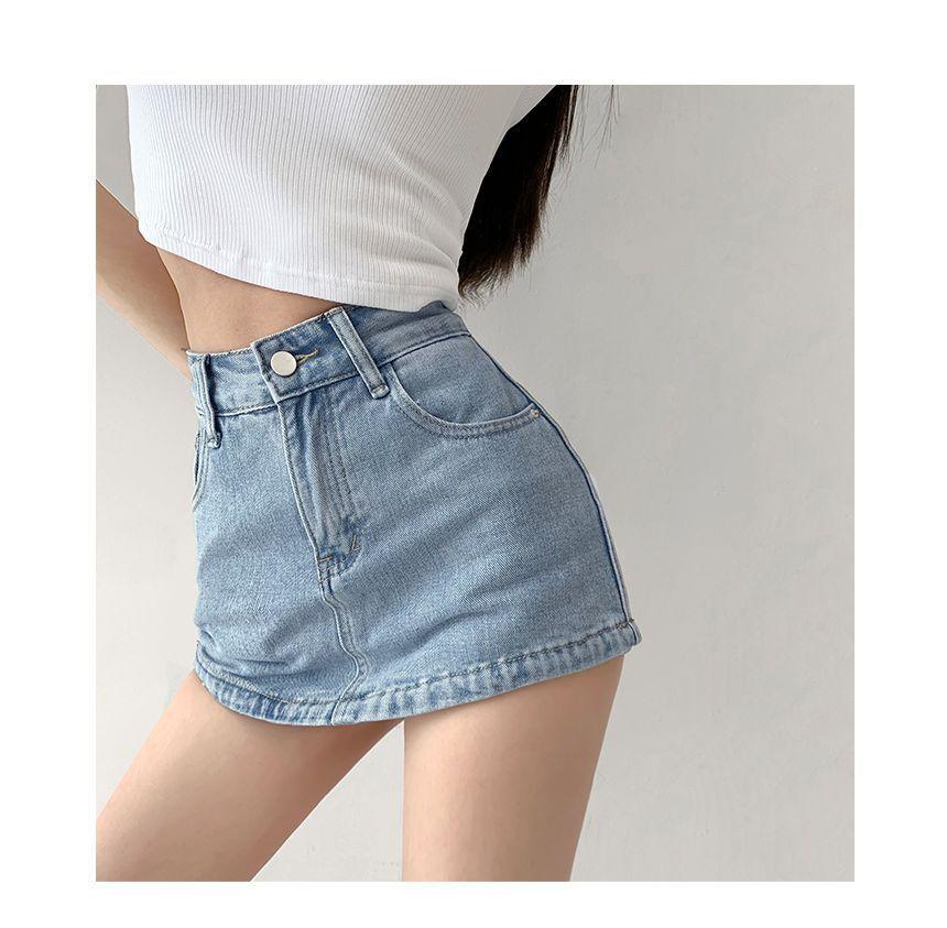 High-Waist Denim Skort Product Image