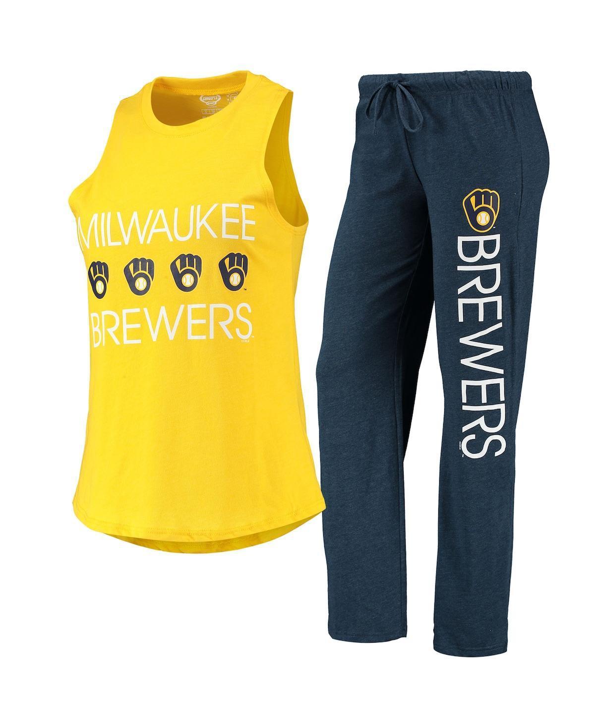 Womens Concepts Sport /Gold Milwaukee Brewers Meter Muscle Tank Top & Pants Sleep Set Blue Product Image