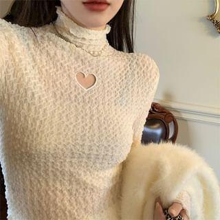 Long-Sleeve Turtleneck Cutout Heart Slim-Fit Top Product Image