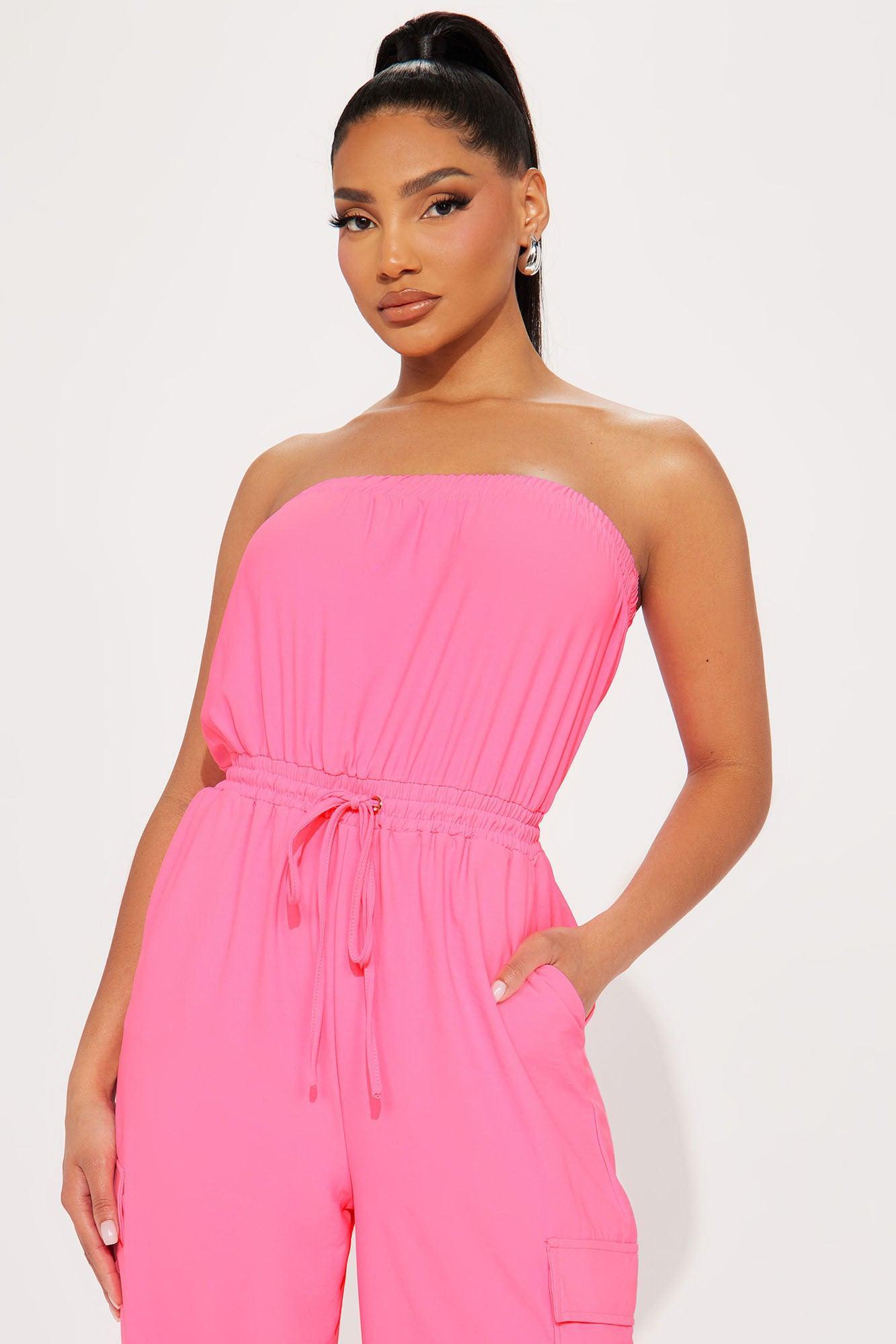 Stay Low Key Jumpsuit  - Hot Pink Product Image