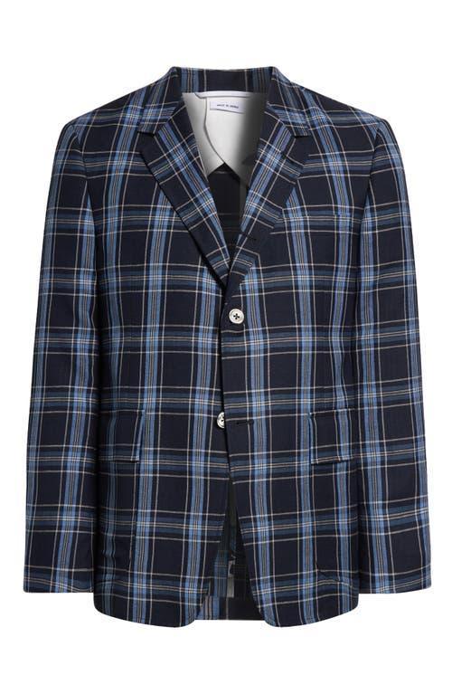 THOM BROWNE Unstructured Straight Fit Plaid Cotton Sport Coat In Dark Navy Product Image