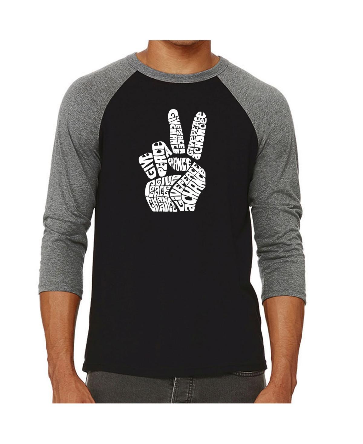 La Pop Art Peace Fingers Mens Raglan Word Art T-shirt Product Image