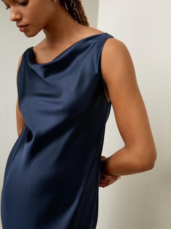 Cowl-Neck Silk Midi Dress Product Image