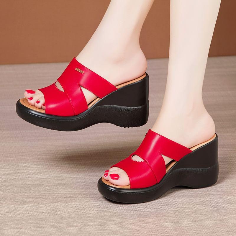 Cutout Platform Wedge Slide Sandals Product Image