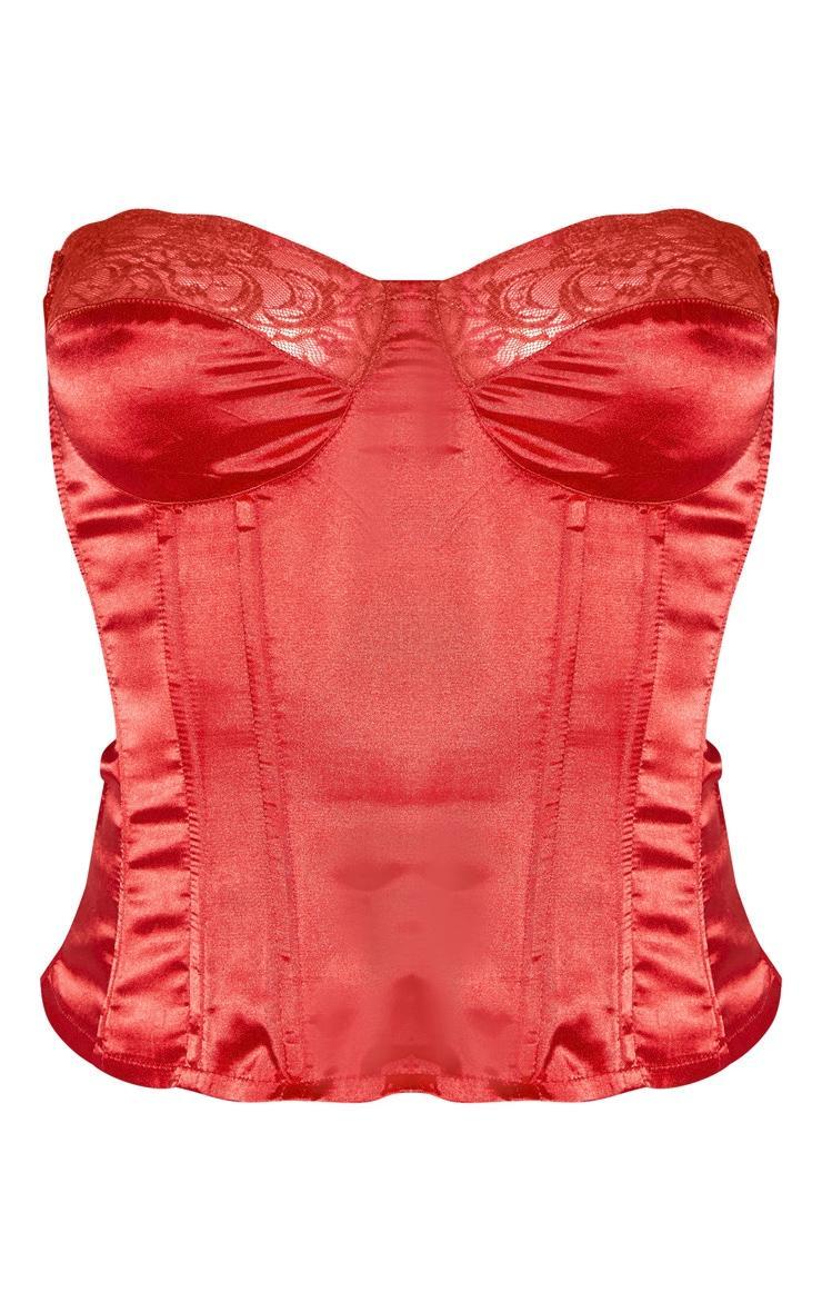 Red Lace Trim Satin Corset Product Image