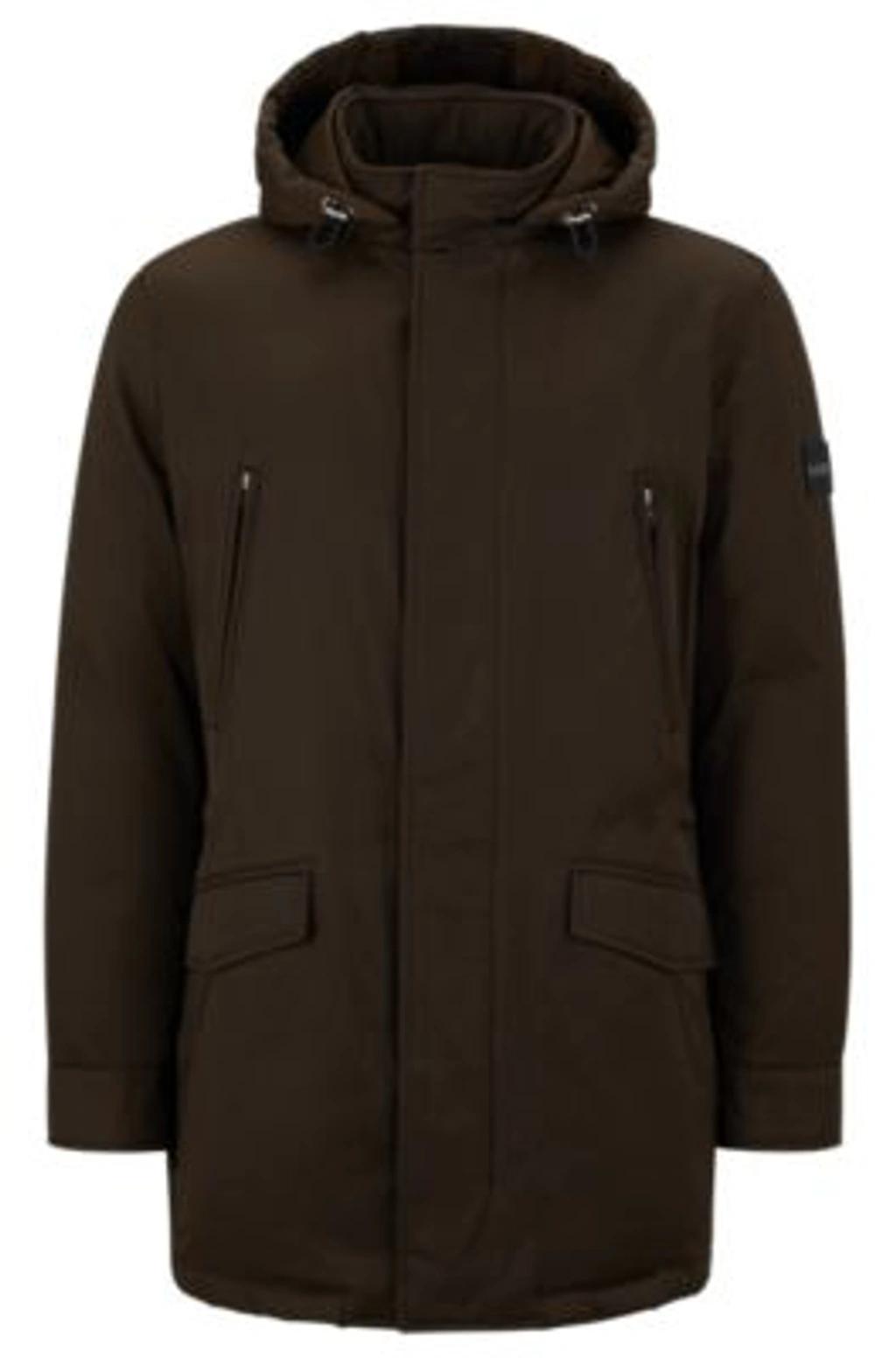 HUGO BOSS Down-filled Hooded Jacket With Logo Patch In Olive Green product image