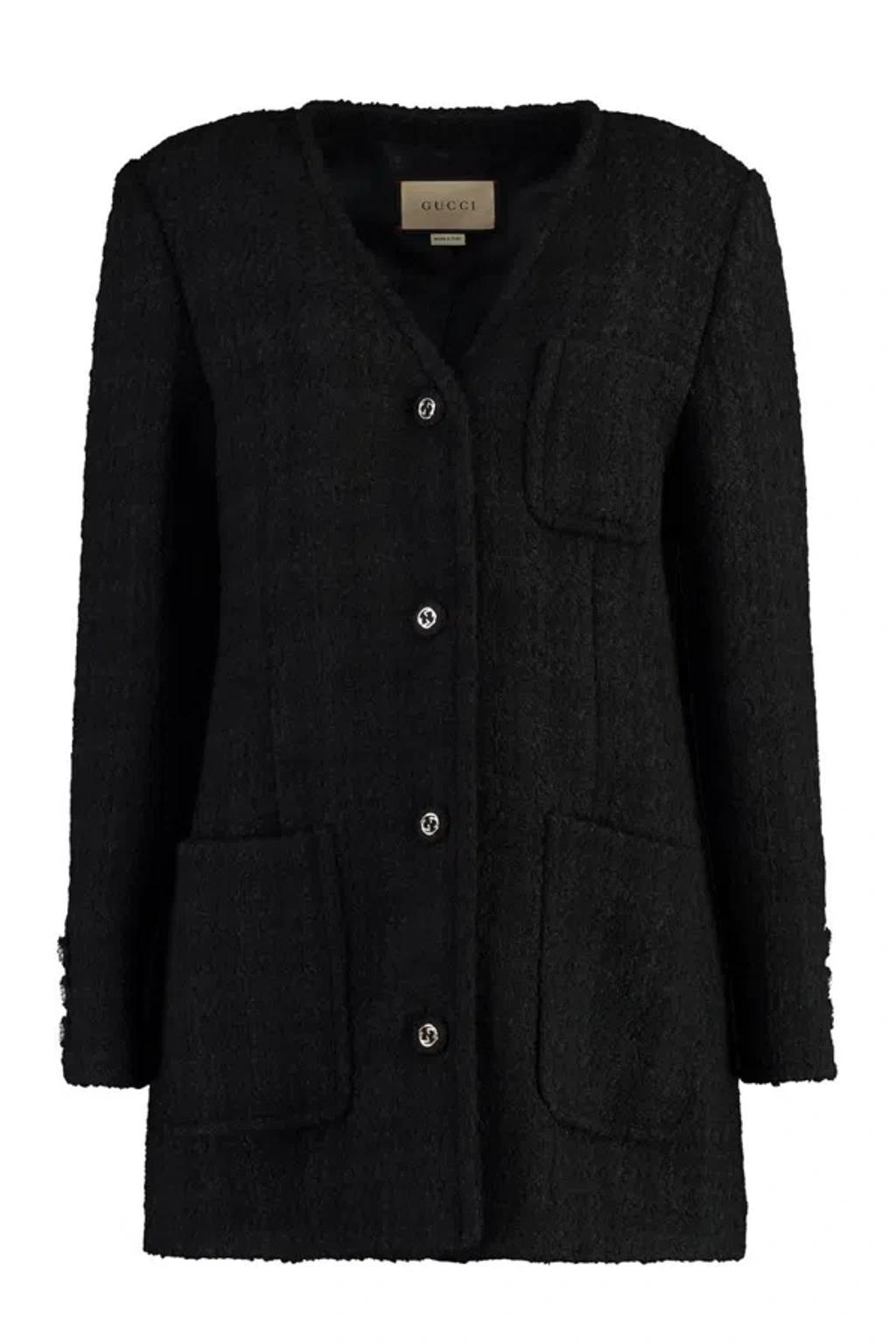 Tweed Single-breasted Jacket In Black Product Image