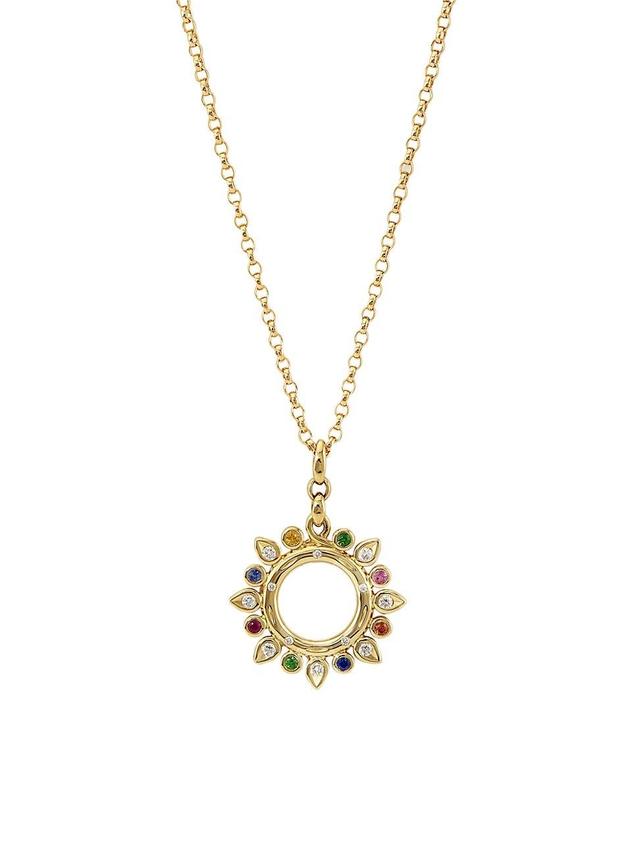 Womens Gypsy 18K Yellow Gold, Diamond, Sapphire & Tsavorite Sun Pendant Necklace Product Image