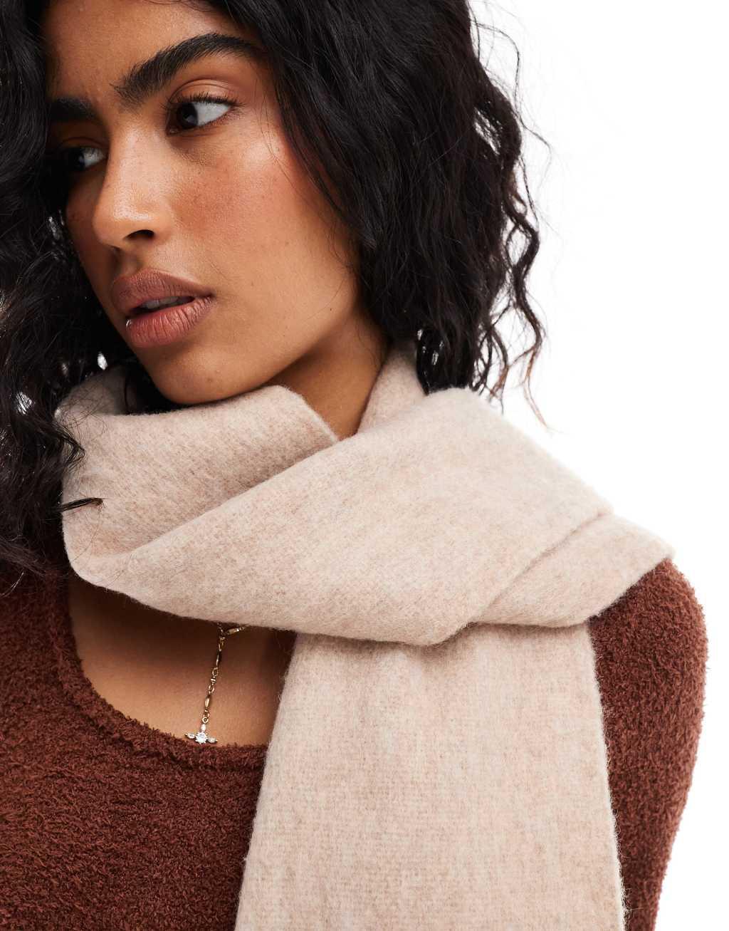 ASOS DESIGN wool mix scarf in beige tassel design Product Image