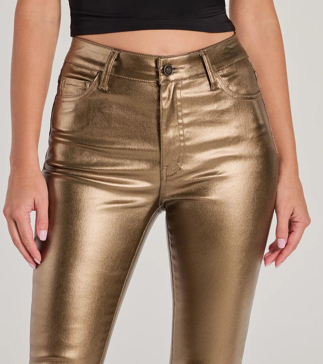 Fab Moves Metallic Faux Leather Skinny Pants Product Image