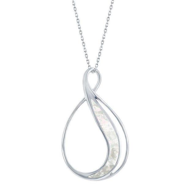 Sterling Silver Stone Inlay Teardrop Necklace, Womens M Of White Product Image