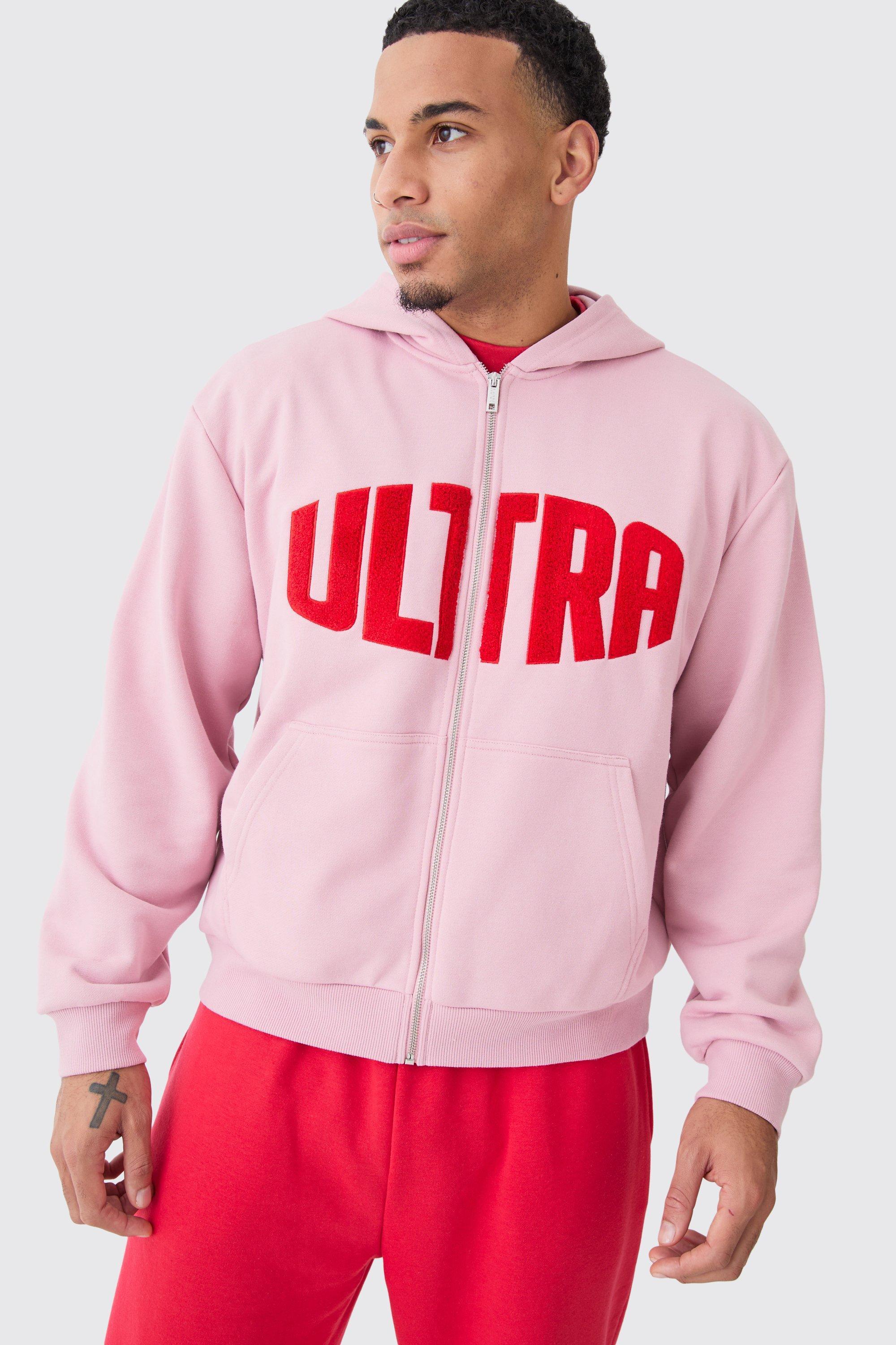 Oversized Boxy Zip Thru Borg Applique Hoodie | boohooMAN USA Product Image